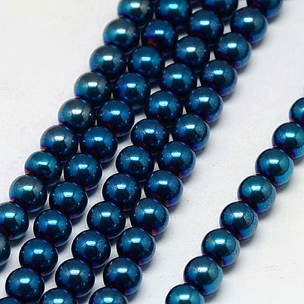 

PandaHall Electroplate Non-magnetic Synthetic Hematite Beads Strands, Round, Grade A, Blue Plated, 4mm, Hole: 1mm, about 100pcs/strand, 16...