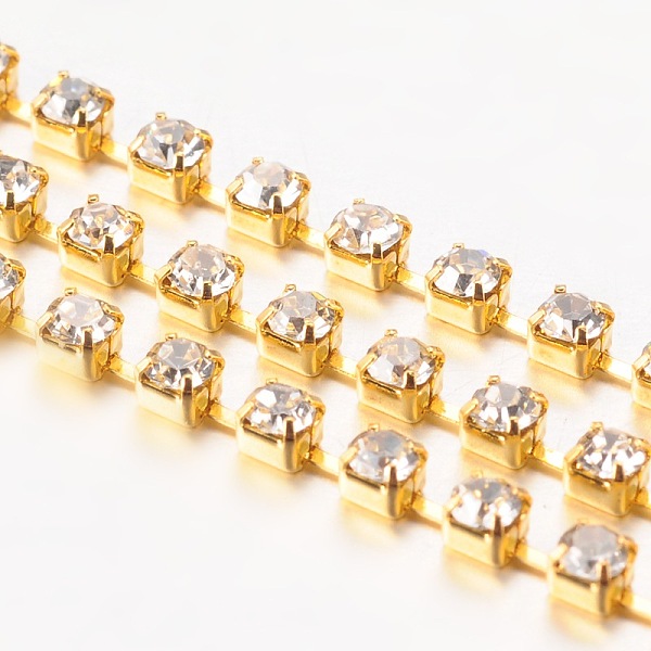 

PandaHall Brass Rhinestone Cup Chain, Strass Chains, Grade A, Crystal, Golden, 2.2mm, about 36.08 Feet(11m)/bundle, with 2880pcs Rhinestone..., Clear