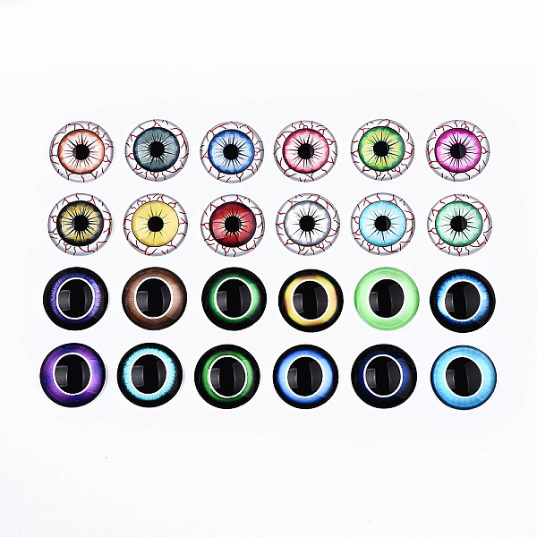 

PandaHall Glass Cabochons, Half Round with Eyeball Pattern, Mixed Color, 25x7.5mm, 24pcs/set Glass Half Round Multicolor