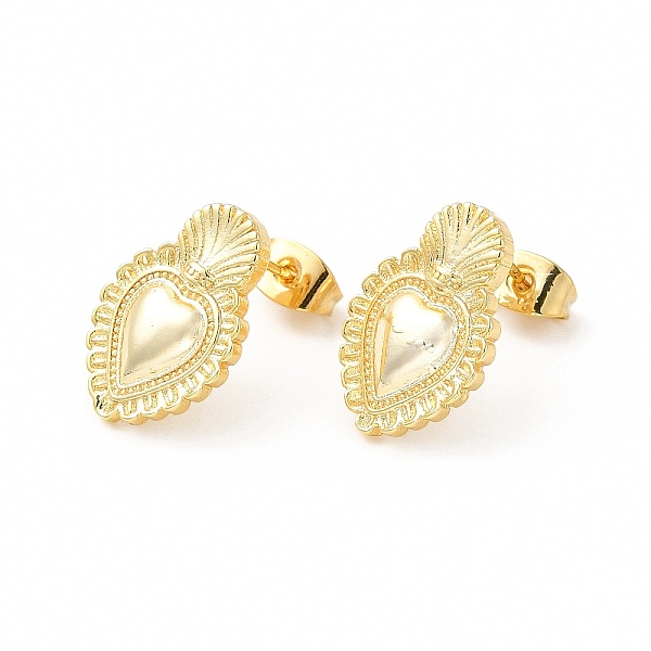 

PandaHall Brass Heart Stud Earrings for Women, Cadmium Free & Lead Free, Real 18K Gold Plated, 16.5x11mm, Pin: 0.8mm Brass Heart