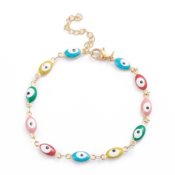 

PandaHall 304 Stainless Steel Link Bracelets, with Enamel and Lobster Claw Clasps, Evil Eye, Colorful, Golden, 8-1/8 inch(20.5cm) 304...