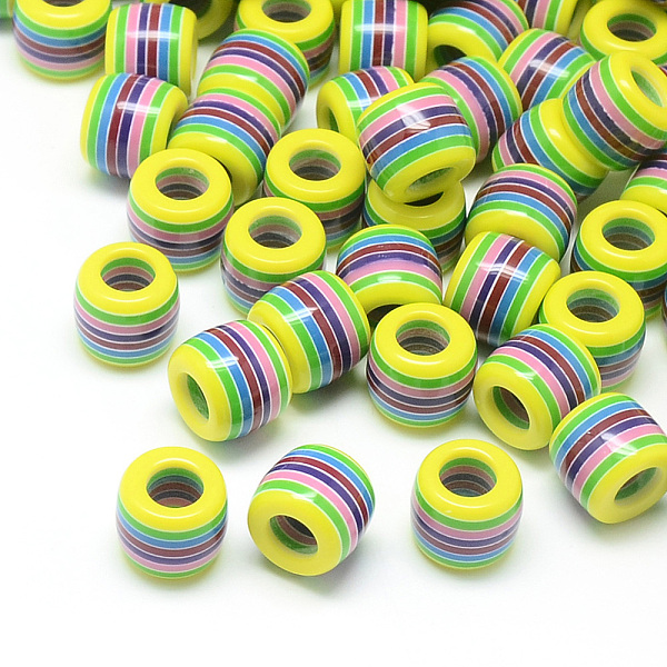 

PandaHall Opaque Stripe Resin Beads, Large Hole Beads, Barrel, Yellow, 11x10.5mm, Hole: 6mm Resin Barrel Yellow