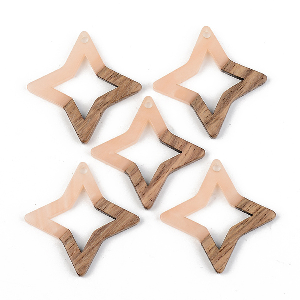 

PandaHall Opaque Resin & Walnut Wood Pendants, Star, Light Salmon, 29.5x29.5x3mm, Hole: 2mm Resin+Wood Star Red