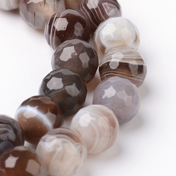 PandaHall Natural Botswana Agate Bead Strands, Faceted, Round, 8mm, Hole: 1mm, about 48pcs/strand, 15.3 inch Botswana Agate Round