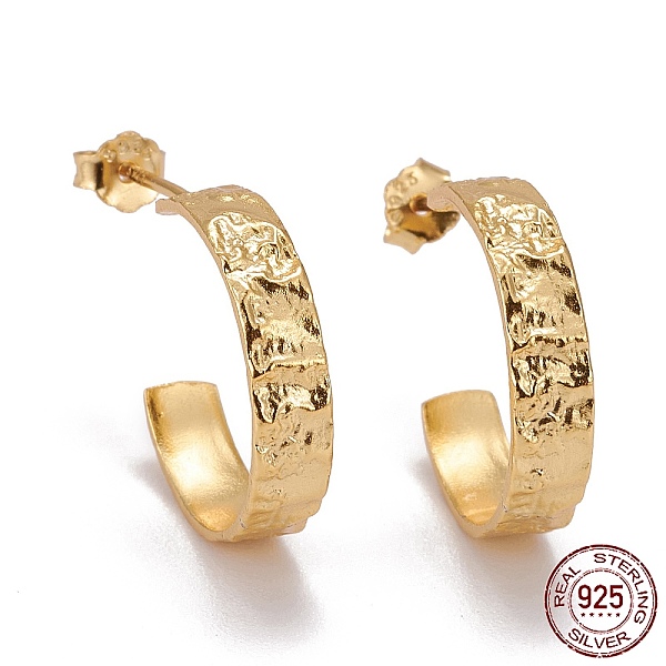 

PandaHall 925 Sterling Silver Half Hoop Earrings, with Ear Nuts, Textured, Letter C Shape, Golden, 17.5x4mm, Pin: 0.8mm Sterling Silver