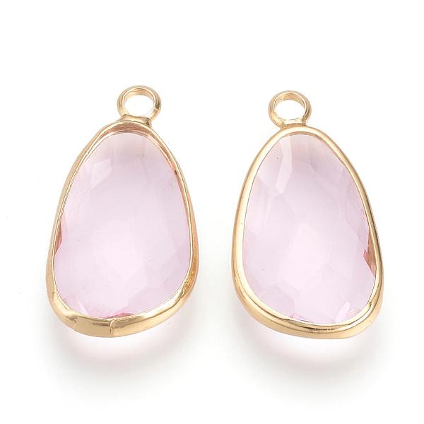 

PandaHall Glass Pendants, with Brass Findings, Faceted, teardrop, Nickel Free, Raw(Unplated), Pearl Pink, 22x12x4mm, Hole: 2mm Brass+Glass...