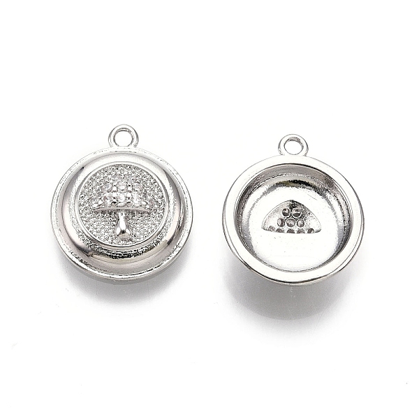 

PandaHall Flat Round with Mushroom Pattern Brass Micro Pave Clear Cubic Zirconia Pendants, Nickel Free, Real Platinum Plated, 16.5x13x4.5mm...