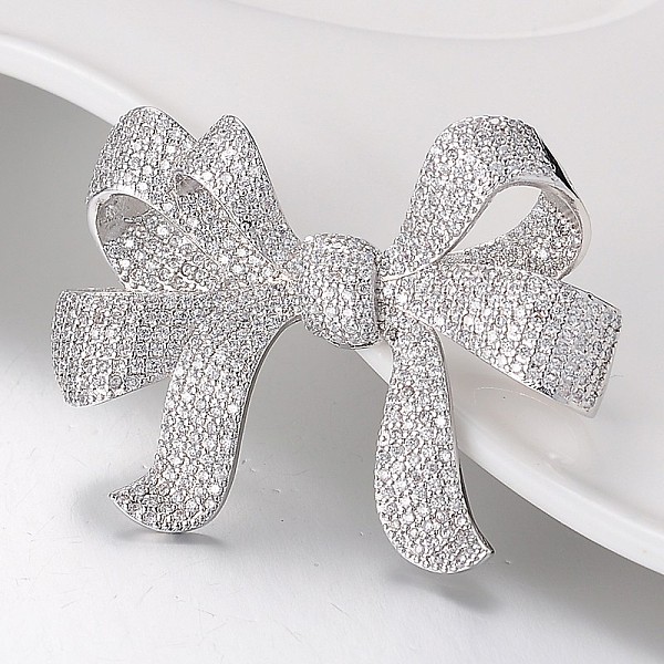 

PandaHall Bowknot Brass Micro Pave Cubic Zirconia Pendants, Stainless Steel Color, 39x50x11mm, Hole: 1x2mm Brass+Cubic Zirconia Bowknot