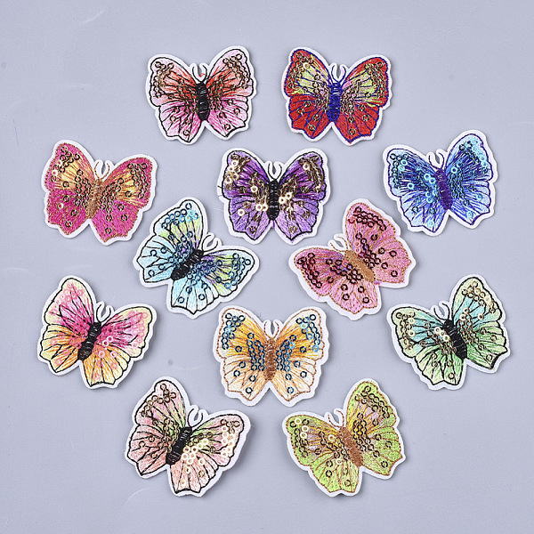 PandaHall Computerized Embroidery Cloth Iron On/Sew On Patches, Costume Accessories, Appliques, with Paillette, Butterfly, Mixed Color...