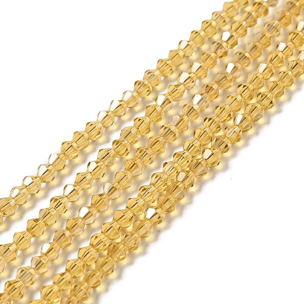 

PandaHall Transparent Electroplate Glass Beads Strands, AB Color Plated, Faceted Bicone, Goldenrod, 4.5x4mm, Hole: 0.7mm, about..., Gold