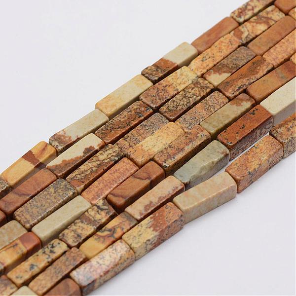 

PandaHall Natural Picture Jasper Beads Strands, Cuboid, 13x5x5mm, Hole: 1mm, about 29pcs/Strand, 15.3 inch(39cm) Picture Jasper Cuboid