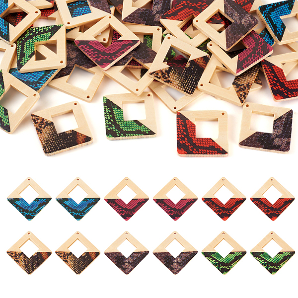 

PandaHall 36Pcs 6 Colors Spray Painted Wood Big Pendants, Double-Sided Leopard Print Pattern, Rhombus Charm, Mixed Color, 59.5x59.5x4mm..., Multicolor