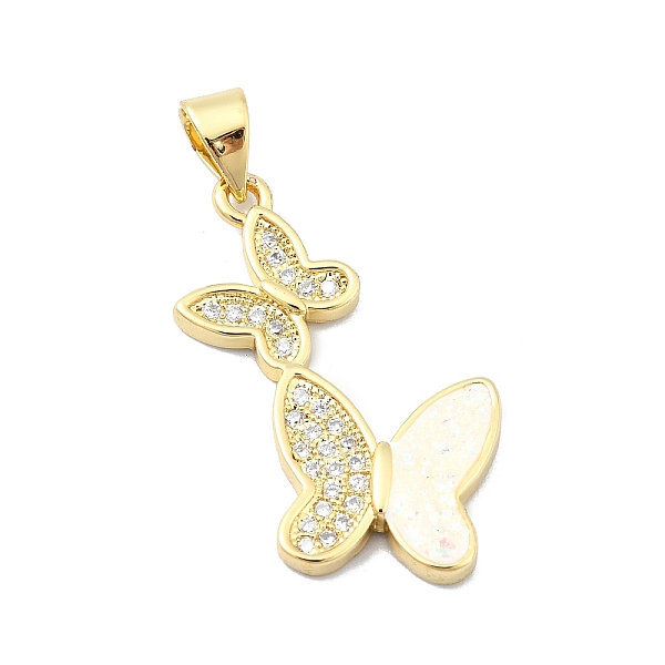 

PandaHall Brass Micro Pave Clear Cubic Zirconia Pendants, with Sythetic Opal, Butterfly, Real 18K Gold Plated, 27.5x15x2.5mm, Hole...