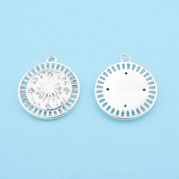

PandaHall Rack Plating Brass Micro Pave Clear Cubic Zirconia Pendants, Flat Round with Sun, Silver, 16.5x14x1.5mm, Hole: 1.2mm Brass+Cubic...