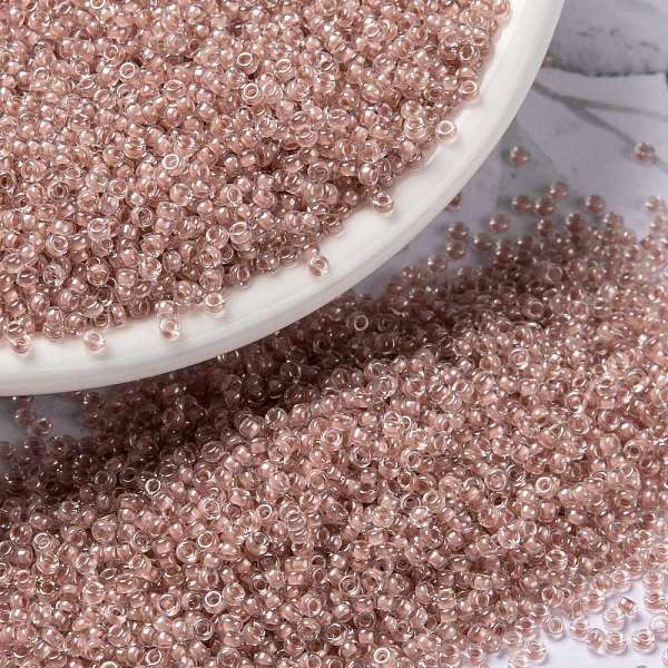 

PandaHall MIYUKI Round Rocailles Beads, Japanese Seed Beads, (RRHB279) Light Blush Lined Crystal, 15/0, 1.5mm, Hole: 0.7mm, about..., Pink
