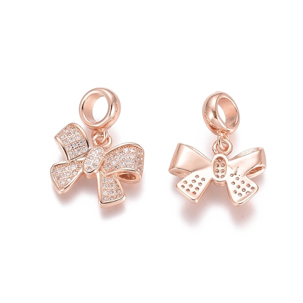 

PandaHall Brass Micro Pave Cubic Zirconia European Dangle Charms, Large Hole Pendants, Bowknot, Clear, Rose Gold, 23mm, Bowknot...