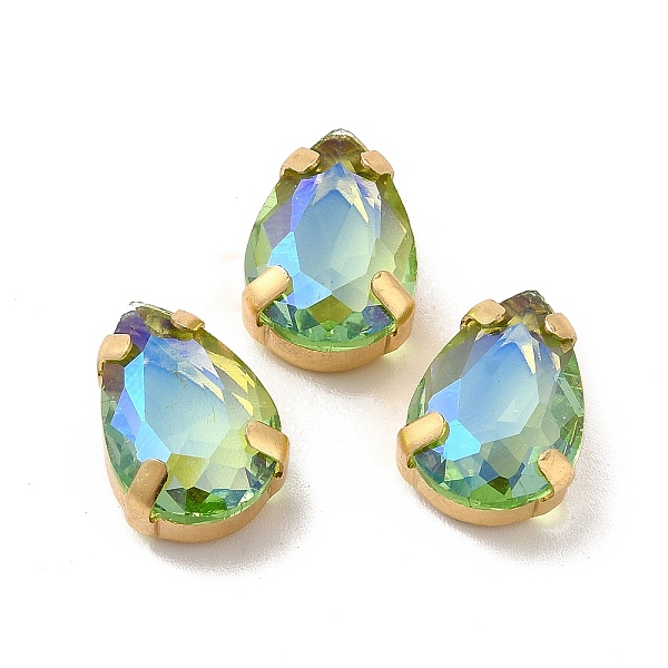 

PandaHall Moonlight Effect Teardrop Sew on Rhinestone, Multi-strand Links, with Golden Tone Brass Prong Settings, Garments Accessories..., Green
