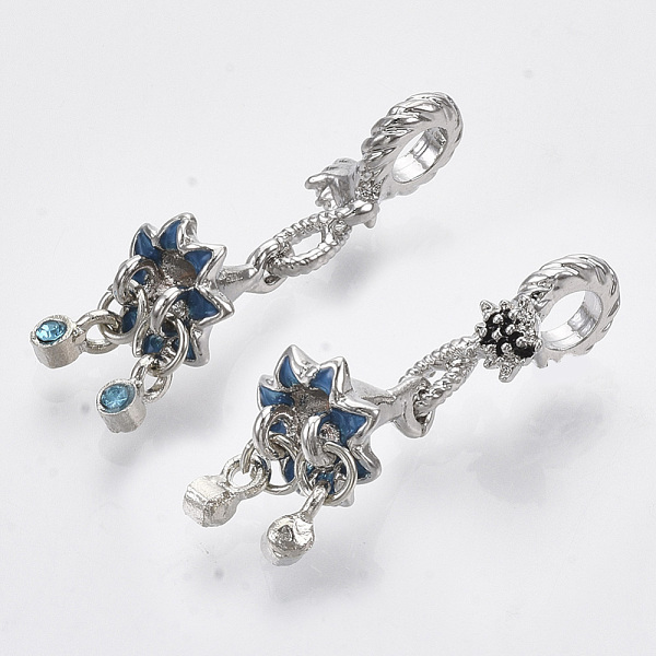 

PandaHall Alloy European Dangle Charms, with Iron Jump Rings, Rhinestone and Enamel, Large Hole Pendants, Petunia, Platinum, 35mm, Hole..., Cyan