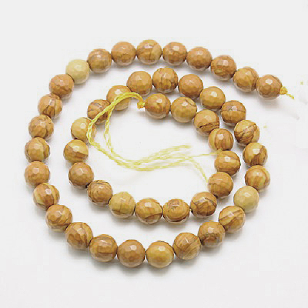 

PandaHall Natural Petrified Wood Beads Strands, Dyed, Faceted, Round, 6mm, Hole: 1mm, about 63pcs/strand, 15.55 inch Petrified Wood Round..., Gold