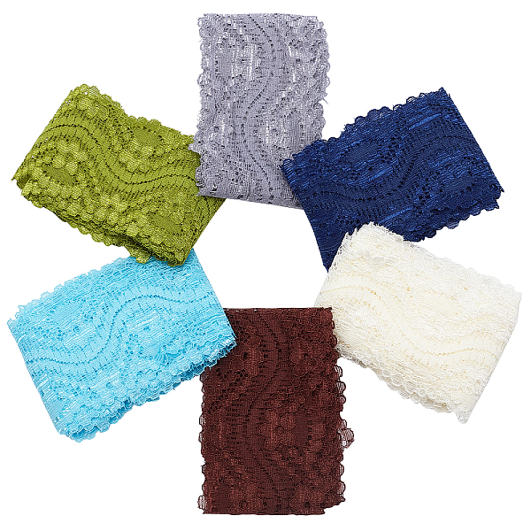 

PandaHall GORGECRAFT 6 Colors 12 Yards Stretch Lace Ribbon Trim Flat Polyester Elastic Floral Lace Ribbons Wave and Flower Pattern for..., Multicolor