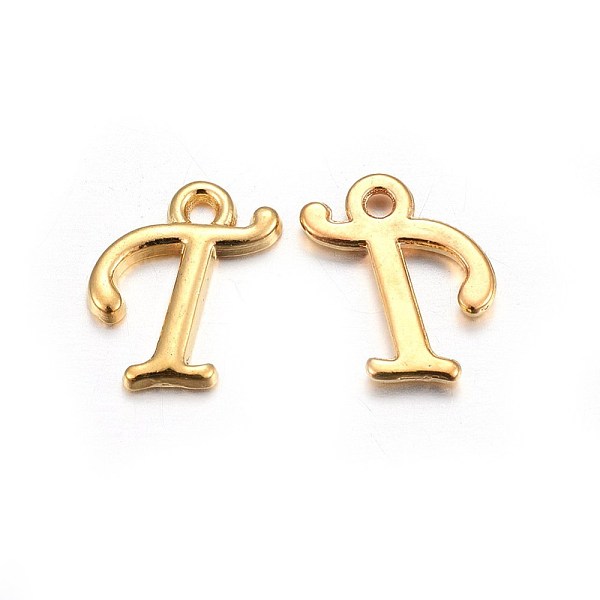 

PandaHall Golden Plated Alloy Letter Pendants, Rack Plating, Cadmium Free & Lead Free, Letter.T, 13x12x2mm, Hole: 1.5mm Alloy Letter