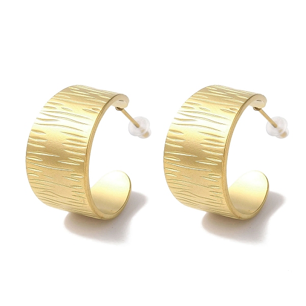 

PandaHall Vacuum Plating 201 Stainless Steel Studs Earring, with 304 Stainless Steel Pin, Textured Wide, Real 18K Gold Plated, 24x13.8mm...