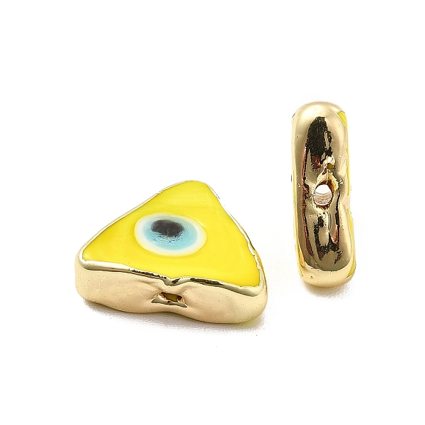 

PandaHall Brass Enamel Beads, Long-Lasting Plated, Real 18K Gold Plated, Triangle with Evil Eye Pattern, Yellow, 10~11.5x13~13.5x4~5mm, Hole...