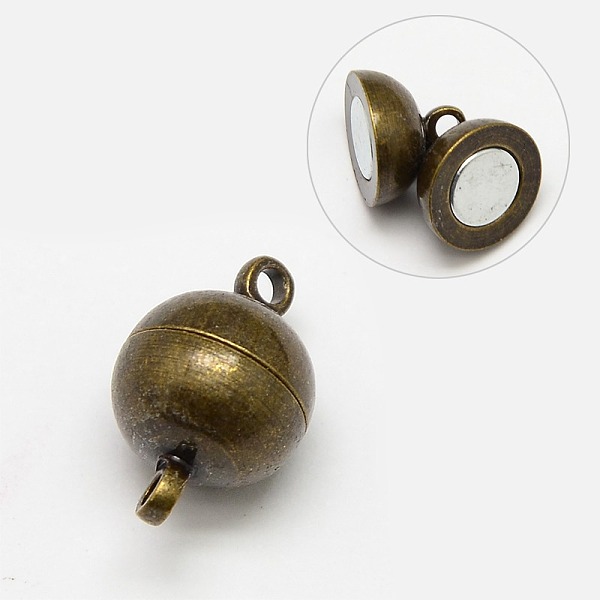

PandaHall Brass Magnetic Clasps with Loops, Round, Antique Bronze, 14x8mm, Hole: 1.5mm Brass Round