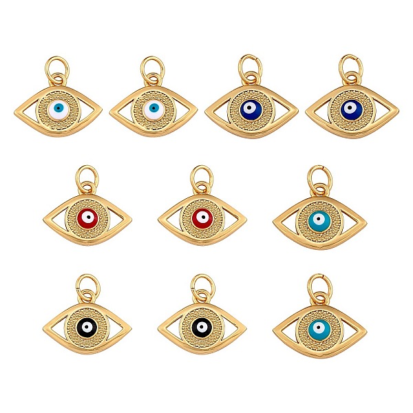 

PandaHall 10Pcs 5 Colors Rack Plating Brass Enamel Pendants, with Jump Ring, Real 18K Gold Long-Lasting Plated, Evil Eye, Mixed Color..., Multicolor