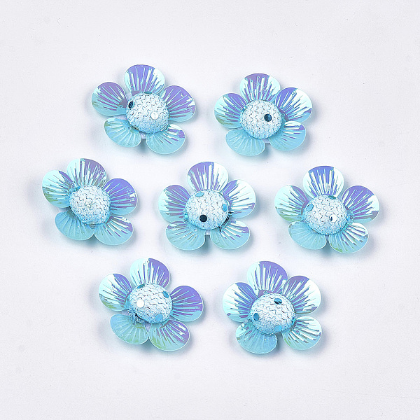 

PandaHall Foam Cabochons, with Sequins/ Paillettes and Polyester, Flower, Sky Blue, 42~44x43~45x10~12mm, about 100pcs/bag Plastic Flower...