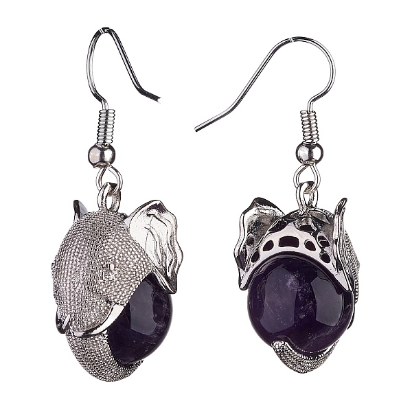 

PandaHall Natural Amethyst Elephant Head Dangle Earrings, Platinum Brass Jewelry for Women, 38mm, Pin: 0.7mm Amethyst