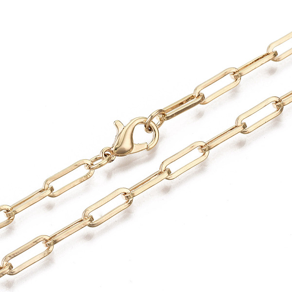 

PandaHall Brass Paperclip Chains, Drawn Elongated Cable Chains Necklace Making, with Lobster Claw Clasps, Real 18K Gold Plated, 17.71 inch...