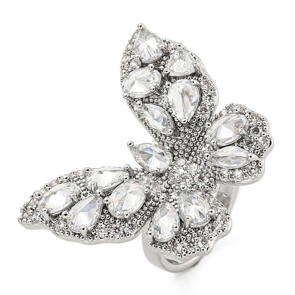 

PandaHall Brass Micro Pave Cubic Zirconia Cuff Rings, Open Ring for Women, Long-Lasting Plated, Butterfly, Platinum, Adjustable Brass+Cubic...