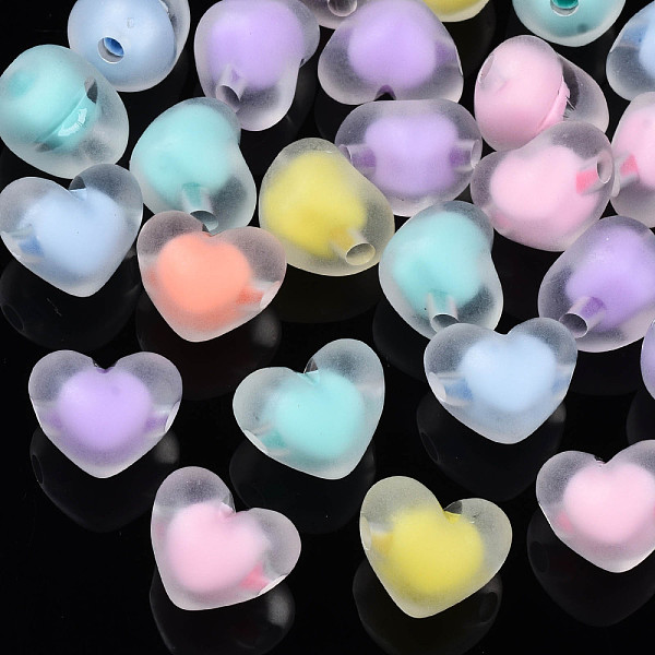 PandaHall Transparent Acrylic Beads, Frosted, Bead in Bead, Heart, Mixed Color, 12.5x15x12mm, Hole: 2.5mm, about 407pcs/500g Acrylic Heart...