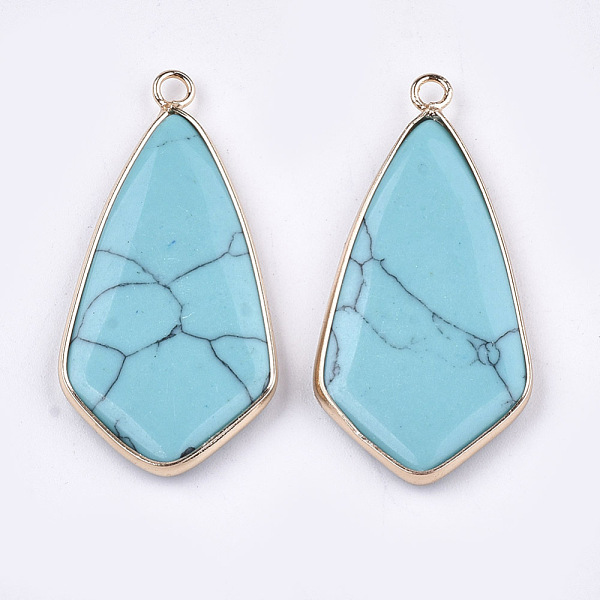 

PandaHall Synthetic Turquoise Pendants, with Brass Findings, Kite, Golden, 40~42x21x3.5~4.5mm, Hole: 2mm Synthetic Turquoise Others