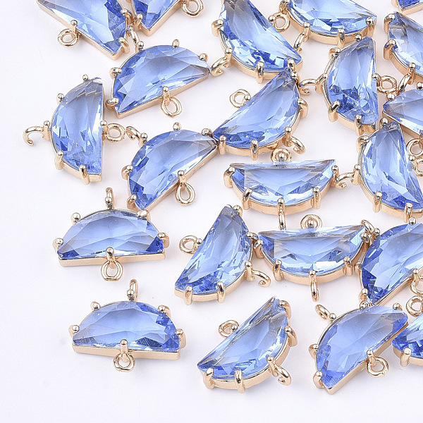

PandaHall Transparent Glass Links connectors, with Brass Findings, Faceted, Half Round, Light Gold, Royal Blue, 14x16x5mm, Hole: 1.2mm Glass...