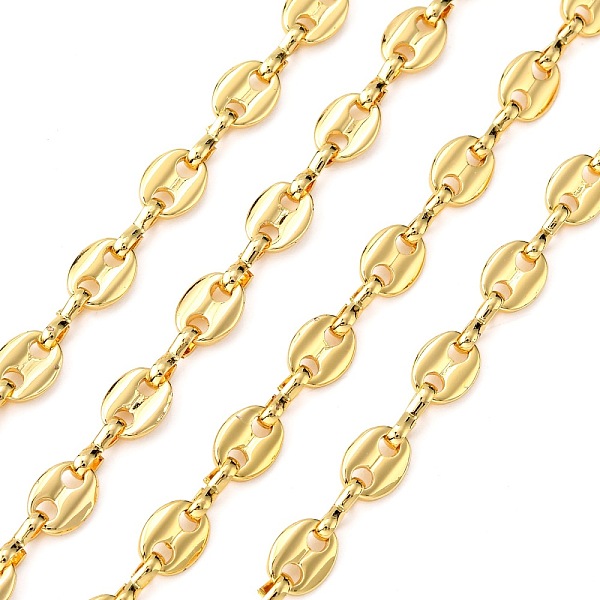 

PandaHall Brass Coffee Bean Chains, Unwelded, Lead Free & Nickel Free & Cadmium Free, Real 18K Gold Plated, 8x6x1mm, Ring: 1x3mm Brass