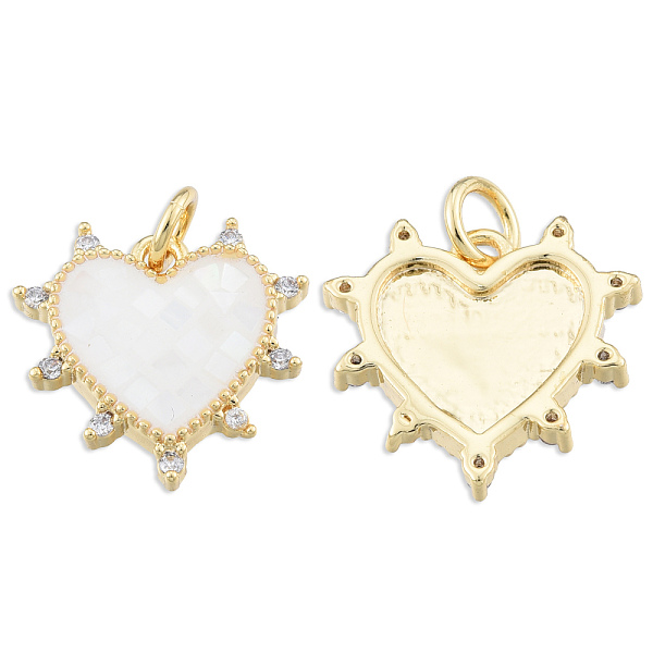 

PandaHall Brass Micro Pave Clear Cubic Zirconia Pendants, with Jump Rings and Shell, Enamel, Real 18K Gold Plated, Nickel Free, Heart, White...