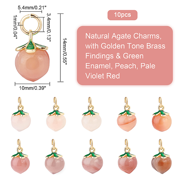 

PandaHall OLYCRAFT 10pcs Peach Charms Natural Agate Peach Pendants Enamel Fruit Pendants 14x10mm Pink Green Charm for Necklace Bracelet...