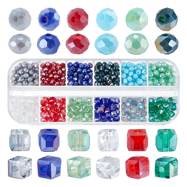 

PandaHall PH 600pcs Faceted Glass Beads 4mm Electroplate Cube Beads 12 Styles Crystal Rondelle Beads Loose Beads Spacers Craft Beads for..., Multicolor
