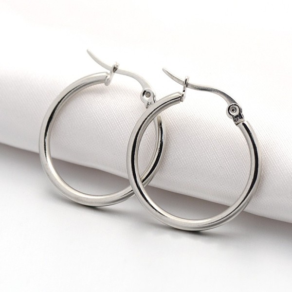 

PandaHall 201 Stainless Steel Big Hoop Earrings, with 304 Stainless Steel Pin, Hypoallergenic Earrings, Ring Shape, Stainless Steel Color...