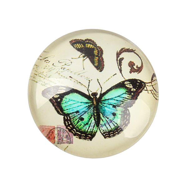 

PandaHall Butterfly Printed Glass Half Round/Dome Cabochons, Lemon Chiffon, 12x4mm Glass Half Round Yellow