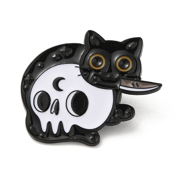 Gato Con Cuchillo Y Alfiler Esmaltado De Calavera