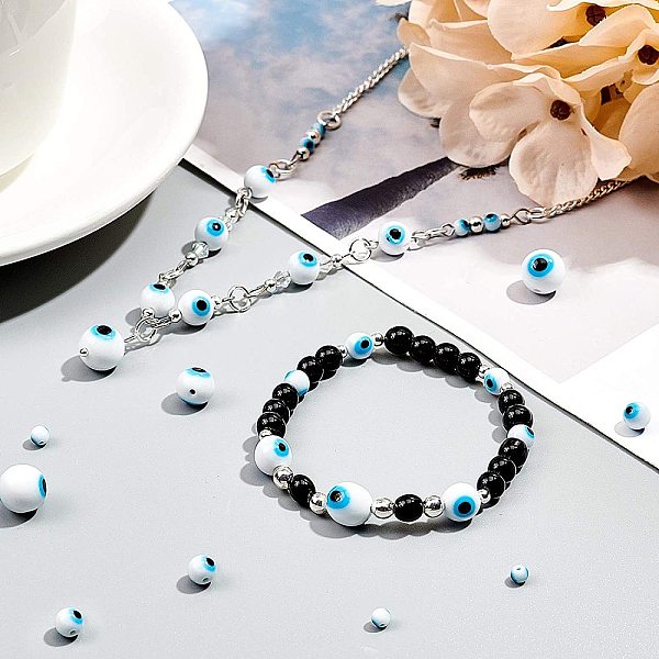 

PandaHall Handmade Evil Eye Lampwork Round Beads, Light Blue, 4mm/6mm/8mm/10mm, Hole: 1mm, about 390pcs/set Lampwork Evil Eye Blue