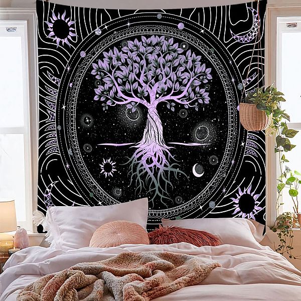 

PandaHall Polyester Tree of Life Pattern Trippy Wall Hanging Tapestry, Sun Moon Hippie Tapestry for Bedroom Living Room Decoration..., Purple