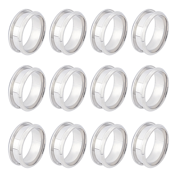 

PandaHall UNICRAFTALE 12Pcs Size 7 Stainless Steel Grooved Finger Ring with Velvet Pouches Blank Core Ring Hypoallergenic Metal Ring for...