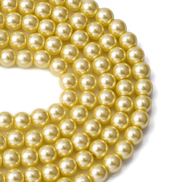 

PandaHall Eco-Friendly Glass Pearl Beads, Pearlized, Round, Light Yellow, 6mm, Hole: 1.2~1.5mm, about 68pcs/Strand, 16''(40.64cm) Glass...