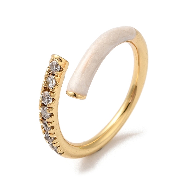 

PandaHall Rack Plating Brass Cubic Zirconia Open Cuff Rings for Women, with Enamel, Cadmium Free & Lead Free, White, Inner Diameter: 17mm...