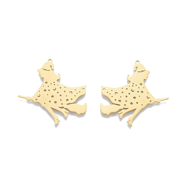 

PandaHall 201 Stainless Steel Pendants, Witch, Real 18K Gold Plated, 38x36x1mm, Hole: 1.4mm Stainless Steel+Rhinestone Word