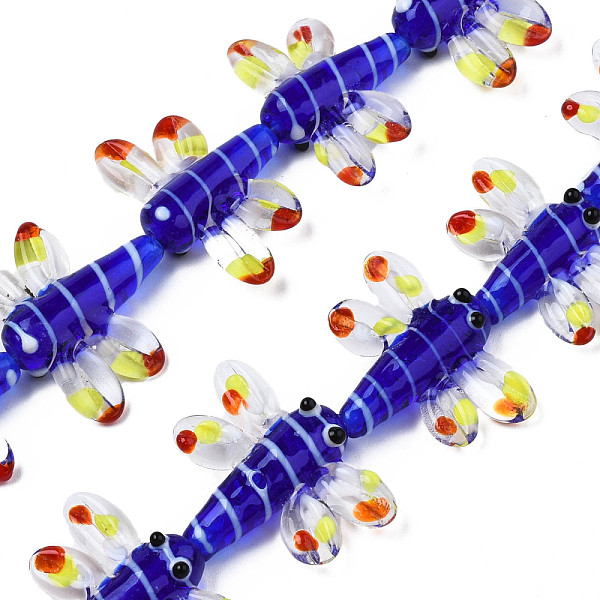 

PandaHall Autumn Theme Handmade Lampwork Beads Strands, Dragonfly, Dark Blue, 25~27x35~37x7~9mm, Hole: 1.2mm, about 20pcs/strand...